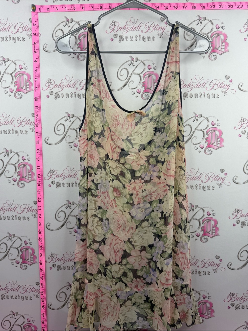 LINDA BIS dress Floral Midi Dress in Pastel Pink and Green Sleeveless Scoop Neck